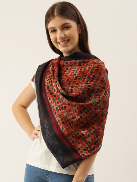 

Pashmoda Women Purple & Green Polka Dot Printed Pure Wool Stole