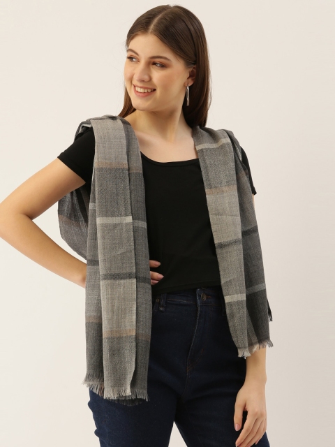 

Pashmoda Women Grey & Black Checked Pure Woolen Stole