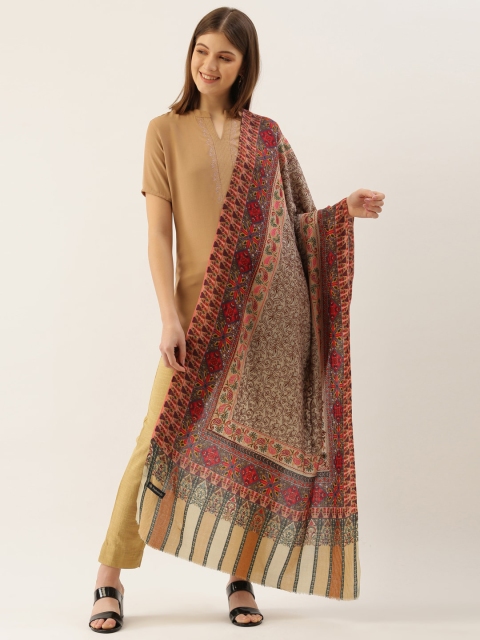 

Pashmoda Women White Kalamkari Embroidered Wool stole