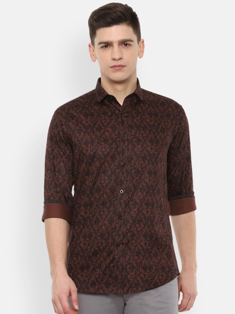

V Dot Men Brown & Black Slim Fit Printed Pure Cotton Casual Shirt