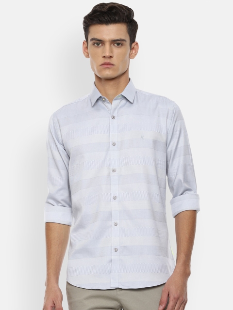 

V Dot Men Grey Slim Fit Horizontal Stripes Striped Casual Shirt