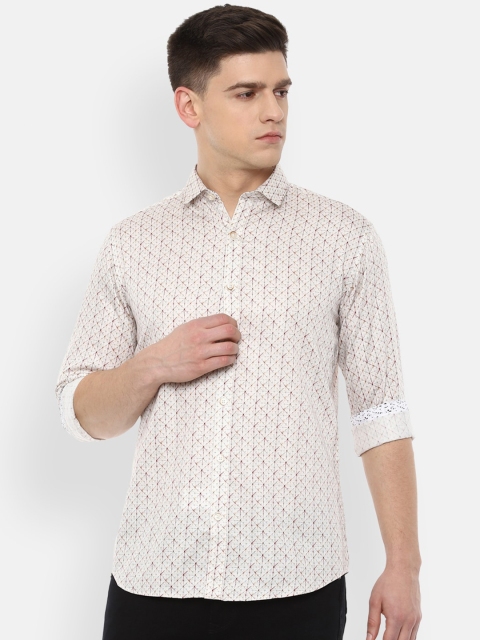 

V Dot Men Cream-Coloured Slim Fit Printed Casual Shirt