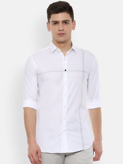 

V Dot Men White Skinny Fit Windowpane Checks Checked Casual Shirt