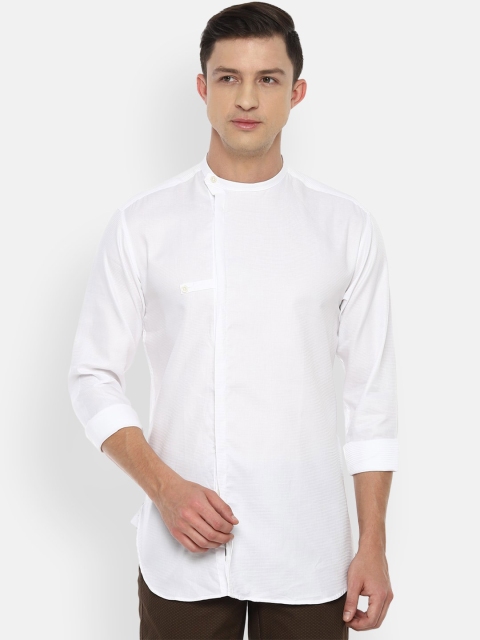 

V Dot Men White Slim Fit Pure Cotton Casual Shirt
