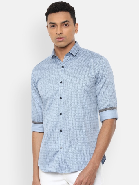 

V Dot Men Blue Slim Fit Horizontal Stripes Striped Pure Cotton Casual Shirt