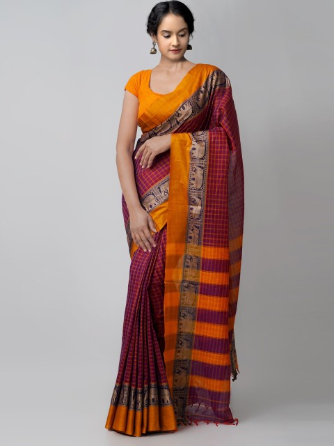 

Unnati Silks Purple & Orange Woven Design Pure Cotton Narayan Peth Saree