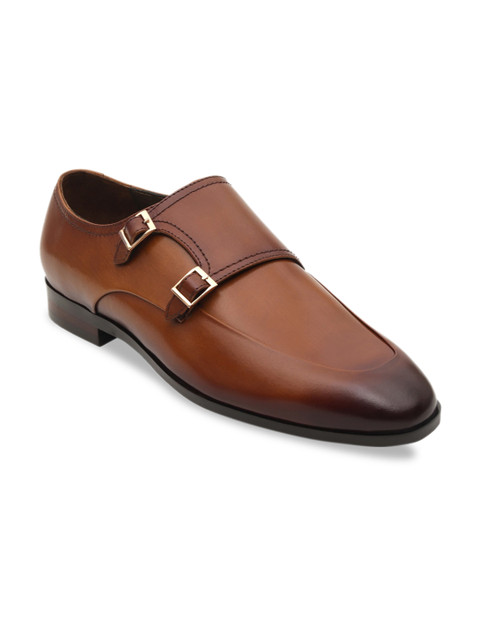 

ROSSO BRUNELLO Men Tan Colourblocked Leather Monks