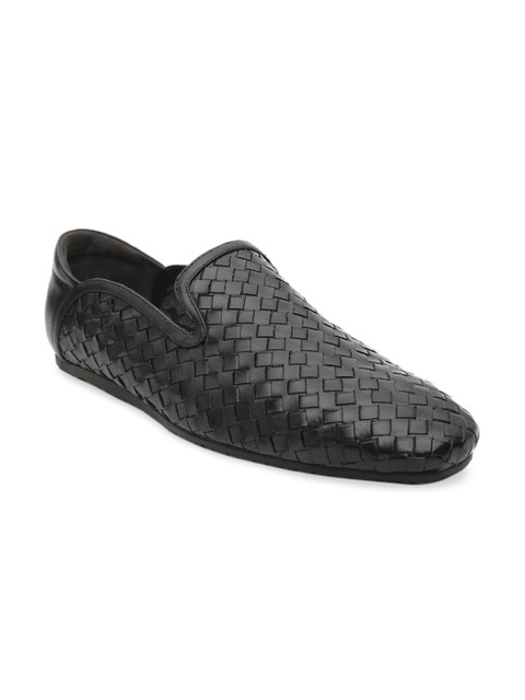 

ROSSO BRUNELLO Men Black Woven Design Leather Slip-On Sneakers