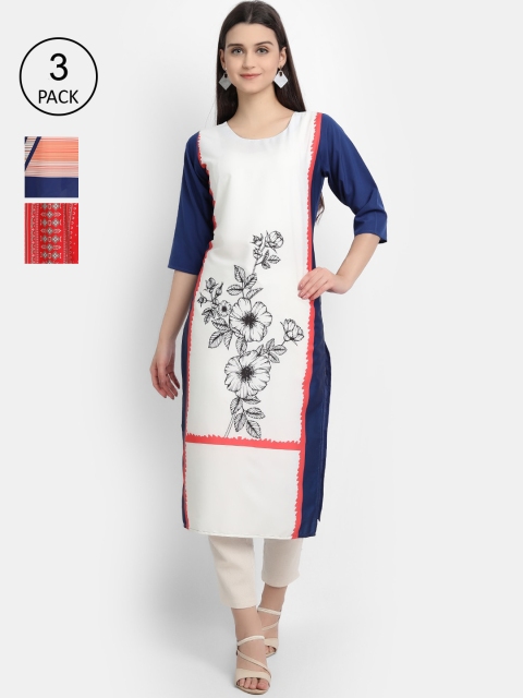 

7Threads Women Pack Of 3 Kurtas, White