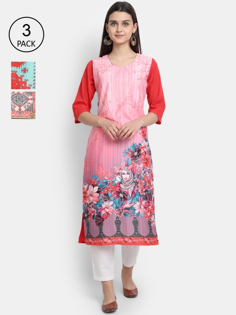 

7Threads Women Pack Of 3 Kurtas, Pink