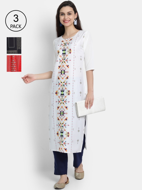 

7Threads Women Pack Of 3 Digital Print Straight Crepe Kurta, Multi