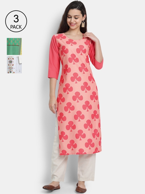 

7Threads Women Pack Of 3 Kurtas, Pink