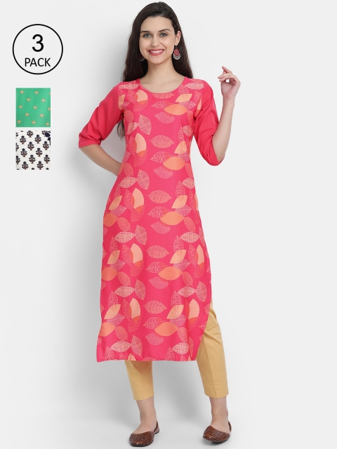 

7Threads Women Pack Of 3 Kurtas, Green