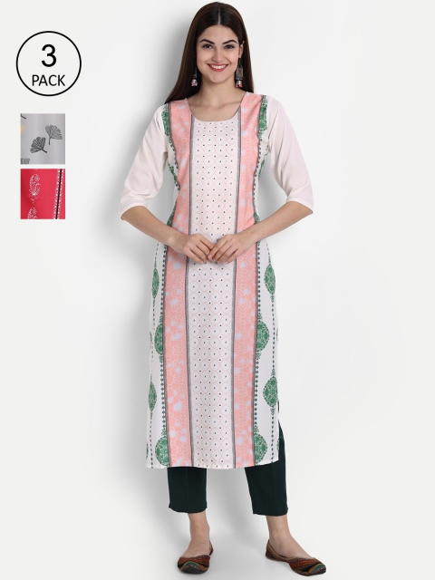 

7Threads Women Pack Of 3 Kurtas, Pink