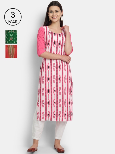 

7Threads Women Pack Of 3 Multicoloured Printed Crepe Kurta, Multi