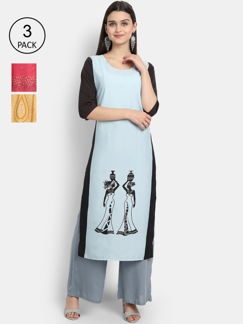 

7Threads Women Pack Of 3 Multicoloured Printed Crepe Kurta, Multi