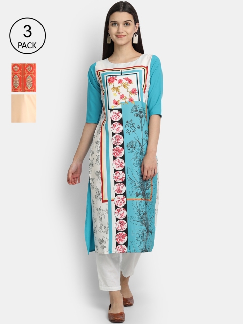 

7Threads Women Multicoloured Ethnic Motifs Printed Crepe Kurta Set Of 3, Multi