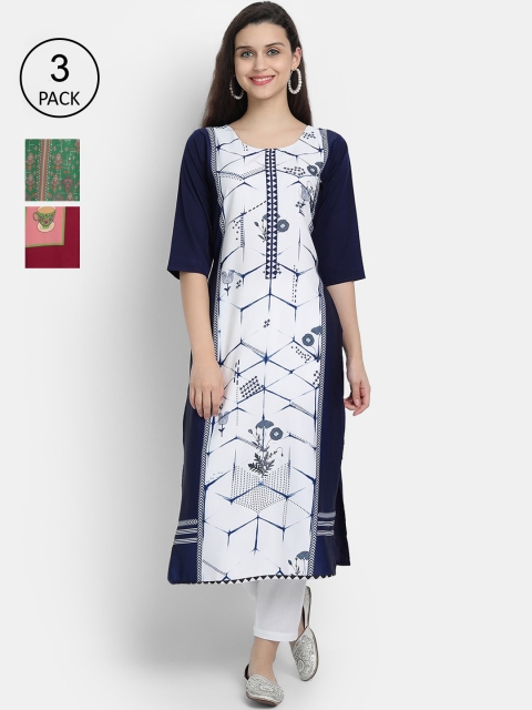 

7Threads Women Pack Of 3 Digital Print Straight Crepe Kurta, Multi