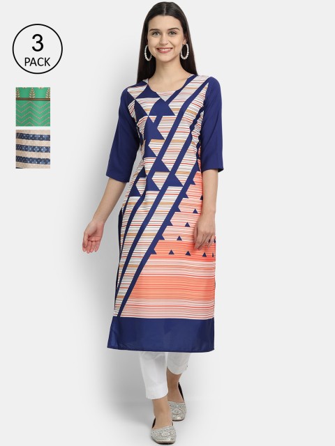 

7Threads Women Multicoloured Ethnic Motifs Printed Crepe Kurta Set Of 3, Multi