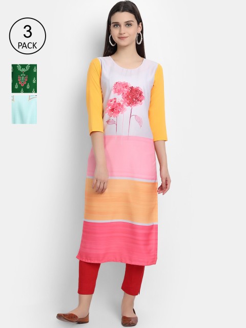 

7Threads Women Multicoloured Ethnic Motifs Printed Crepe Kurta Set Of 3, Multi