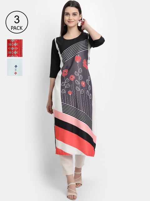 

7Threads Women Pack Of 3 Multicoloured Geometric Printed Crepe Kurta, Multi