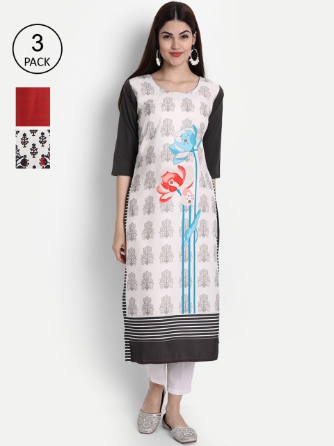 

7Threads Women Multicoloured Ethnic Motifs Printed Crepe Kurta Set Of 3, Multi
