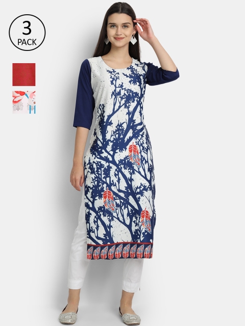 7Threads Women Multicoloured Floral Printed Crepe Kurta Set Of 3, Multi