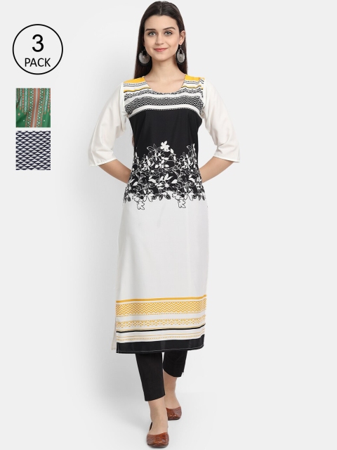 

7Threads Women Pack Of 3 Multicoloured Geometric Printed Crepe Kurta, Multi