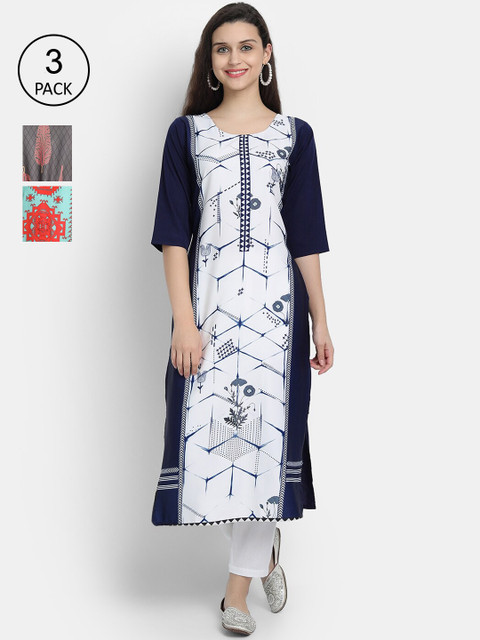 

7Threads Women Multicoloured Ethnic Motifs Printed Crepe Kurta Set Of 3, Multi