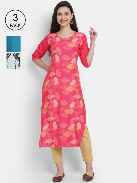 

7Threads Women Pack Of 3 Digital Print Straight Crepe Kurta, Multi