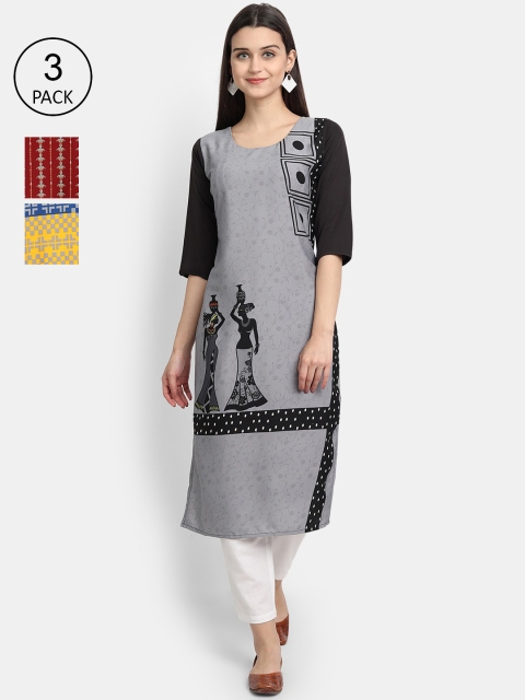 

7Threads Women Multicoloured Ethnic Motifs Printed Crepe Kurta Set Of 3, Multi