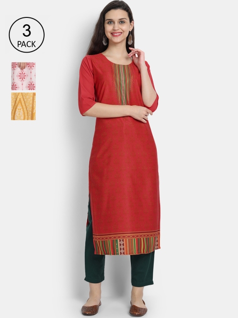 

7Threads Women Multicoloured Ethnic Motifs Printed Crepe Kurta Set Of 3, Multi