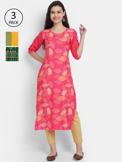 

7Threads Women Pack Of 3 Kurtas, Green