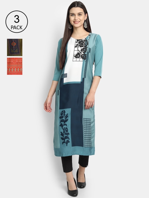 

7Threads Women Multicoloured Ethnic Motifs Printed Crepe Kurta Set Of 3, Multi