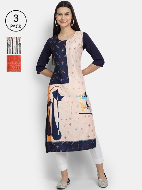 

7Threads Women Multicoloured Ethnic Motifs Printed Crepe Kurta Set Of 3, Multi