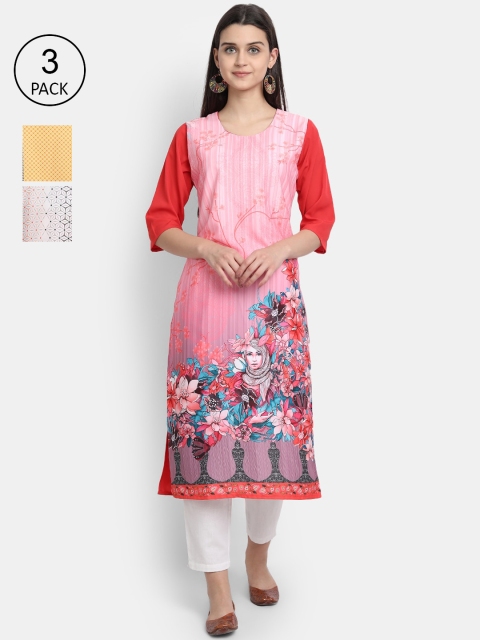 

7Threads Women Pack Of 3 Kurtas, Pink