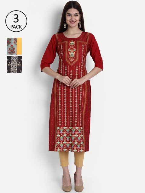 

7Threads Women Multicoloured Ethnic Motifs Printed Crepe Kurta Set Of 3, Multi