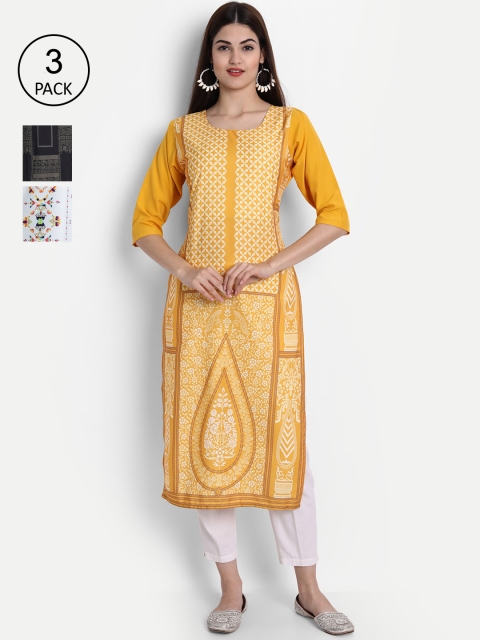 

7Threads Women Multicoloured Ethnic Motifs Printed Crepe Kurta Set Of 3, Multi