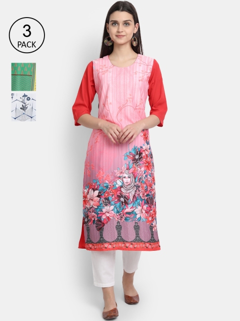 

7Threads Women Pack Of 3 Kurtas, Pink