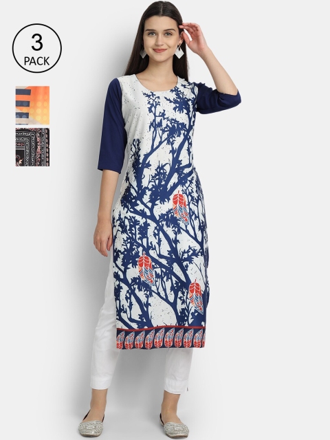 

7Threads Women Pack Of 3 Digital Print Straight Crepe Kurta, Multi