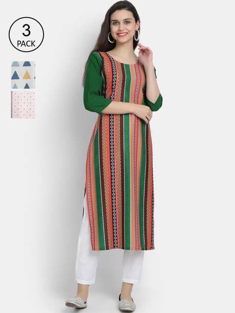 

7Threads Women Multicoloured Ethnic Motifs Printed Crepe Kurta Set Of 3, Multi