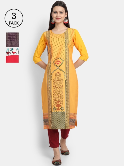

7Threads Women Multicoloured Ethnic Motifs Printed Crepe Kurta Set Of 3, Multi
