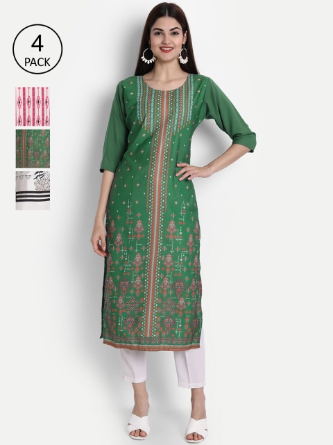

7Threads Women Pack Of 3 Kurtas, Green