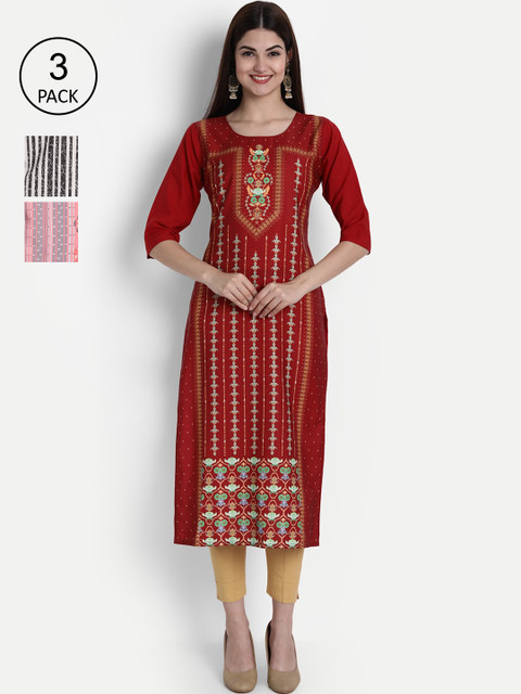 

7Threads Women Multicoloured Ethnic Motifs Printed Crepe Kurta Set Of 3, Multi