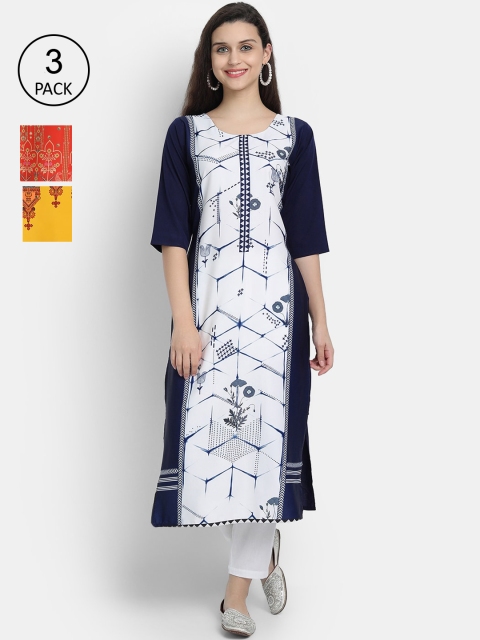 

7Threads Women Multicoloured Ethnic Motifs Printed Crepe Kurta Set Of 3, Multi