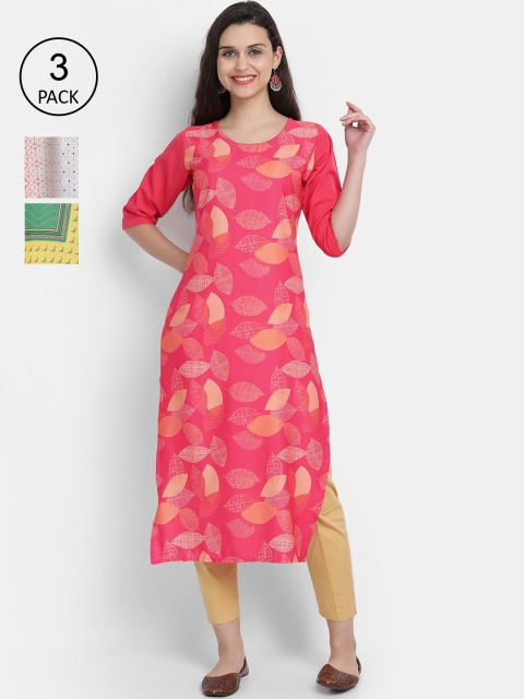 

7Threads Women Multicoloured Ethnic Motifs Printed Crepe Kurta Set Of 3, Multi