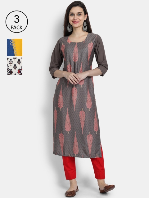 

7Threads Women Pack Of 3 Kurtas, Grey