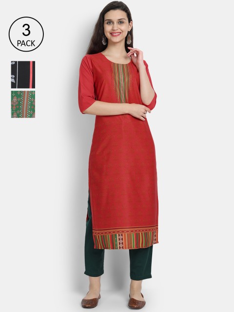 

7Threads Women Multicoloured Ethnic Motifs Crepe Kurta Set Of 3, Multi