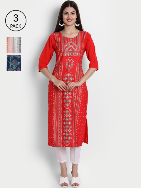 

7Threads Women Multicoloured Ethnic Motifs Printed Crepe Kurta Set Of 3, Multi