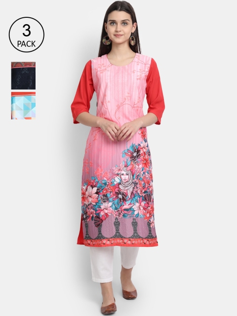 

7Threads Women Multicoloured Ethnic Motifs Printed Crepe Kurta Set Of 3, Multi